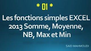 Formation  EXCEL : Somme, Moyenne, NB, Max et Min