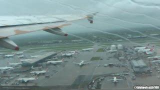  Rainy departure at London LHR onboard BA A319 "GOLDEN DOVE"  [HD]