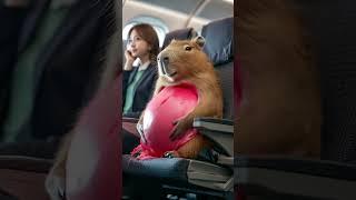 卡皮巴拉在飞机上揉出好多泡沫  Capybara rubbed a lot of foam on the plane#capybara #funny #animals #カピバラさん