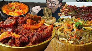 직접만든 동인동식 매운갈비찜과 초간단잡채에 순두부찌개 요리 먹방 MUKBANG