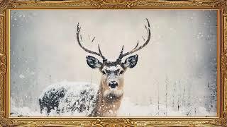 Winter Deer Frame TV Art Vintage Painting Screensaver Framed 4K Wallpaper Nature Scenery Slideshow