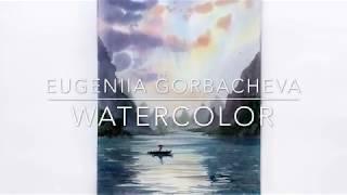 Watercolor Painting Real time process | Asian landscape | by Eugenia Gorbacheva