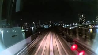 Riding Yurikamome train from Shimbashi to Odaiba, Tokyo Bay, Crossing Rainbow Bridge