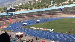 Corporate Area Champs 2018. Phillip Lemonious of Jamaica College in the boys class 1 110h