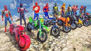 ALL SPIDERMAN Suits Motorcycles Mountain Speed Jump Challenge Competition #124