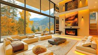 Melodious Jazz Tunes & Crackling Fireplace - Soft Jazz Instrumental In A Luxurious Living Room Space