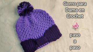 GORRO DAMA en crochet PASO A PASO