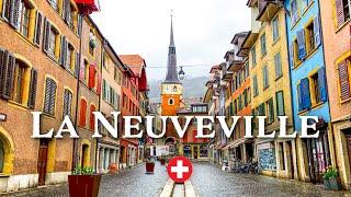 La Neuveville, a medieval Swiss town during a spring storm  4K walking tour