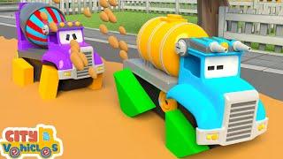 Farm tractor and construction vehicle plant flower - Tractor, harvester and dump truck for kids.