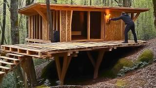 Man Builds a House with ABANDONED PALLETS and LOGS on a Steep Mountain | by @lesnoy_offline3431