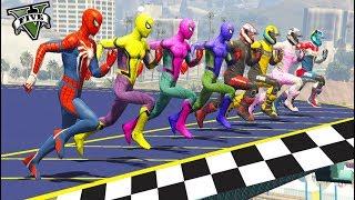 TEAM HOMEM ARANHA VS TEAM MOTOQUEIROS NO DESAFIO DA CORRIDA NA PONTE DE VIDRO COM CHOQUE