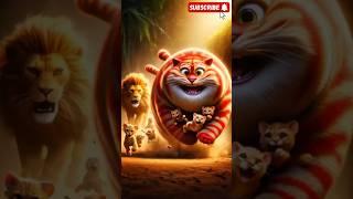 Fat Funny Cat Stole 4 Lion Cubs!  | Realistic 3D Animation | Hilarious Animal Chase! #funny #cat