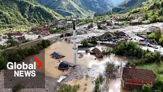 "Catastrophic": Drone shows towns in Bosnia washed out by landslides, floods