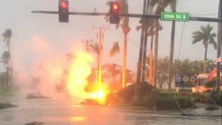 Hurricane Ian raw video: Downed power line in flames in Naples, Florida