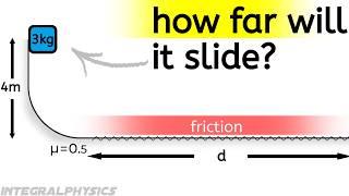 Block Slides Down Ramp Across Rough Surface | Energy, Work & Friction