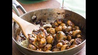 Sautéed Button Mushrooms in White Wine, Garlic, Lemon - Tasty little fungi!