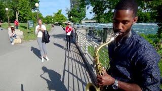 Street Saxophone Performance of "I Feel It Coming"