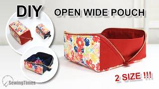 DIY OPEN WIDE POUCH - 2 SIZE | How to make a tray pouch with a wide bottom [sewingtimes]