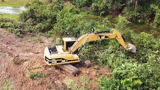 Incredible 320B giant CAT excavator clearing TREES for new construction -Excavator Vs Trees