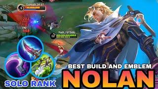 21 KILLS × NOLAN BEST BUILD AND EMBLEM | SOLO RANK NOLAN GAMEPLAY | MOBILE LEGENDS