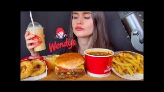 ASMR WENDY’S BURGER + FRIES + CHILI MUKBANG | EATING FAST FOOD #shorts