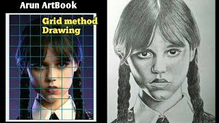 Drawing Wednesday Addams / Grid drawing / Grid method /Arun ArtBook