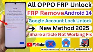 All OPPO FRP/Google Account Bypass Android 14 Share article Not Working Fix Without PC 2025