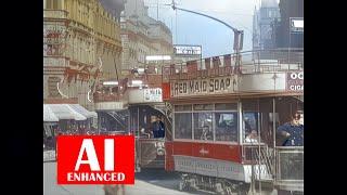 Liverpool, 1901. AI Enhanced. BW. Filmed From A Moving Tram Car. Detail Recovered, Sharpened HD