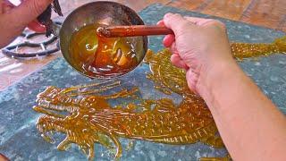 Amazing Skills! Sugar Painting Master, Chinese Dragon / 驚人的傳統技藝! 畫糖手藝, 畫糖龍 - Taiwan Traditional Food