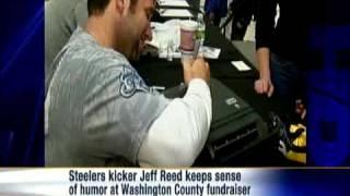 Jeff Reed Autographs Paper Towel Dispenser At Fundraiser