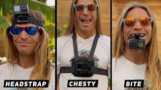 GoPro POV Mounts - Headstrap VS Bite VS Chesty - Which one to use?! GoPro Tip 716  | MicBergsma