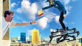 Flying on a Human Drone to McDonalds - Drone Vehicle / Manned Drone Flight