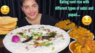 Eating Curd Rice with Different types of Sabzi, Gobi Masala , Papad | Mukbang Eating Show