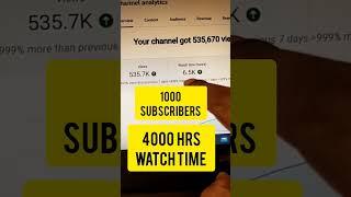 *Earn Money From YouTube Channel* Complete 1000 Subscribers & 4000 Watch Time Hours For Monetization