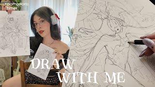 Draw with mereal-time sketching session - relaxing piano + Pomodoro timer [The Commission PT.1]