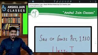 CA Foundation Law | SOGA (Unit 1) Part -1 |  "Law Revision Marathon" | By CA. Anshul Jain-9827500045