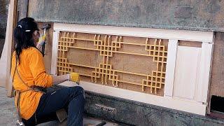 Process of Old Carpenter Making Traditional Korean Gate.