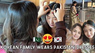 My Korean Mom and Sister wear Pakistani dresses (for the first time)