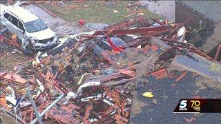 Sky 5 flies over tornado damage in southeast Oklahoma City