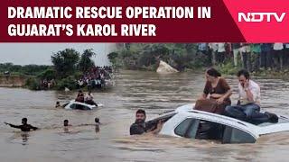 Gujarat Rain News | Couple Stuck On Car Roof Rescued From Floodwater In Gujarat