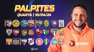 PALPITES DE FUTEBOL PARA HOJE 10/04/2024 - JOGOS DE QUARTA (LIBERTADORES CHAMPIONS LEAGUE) + BILHETE