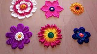 9 different flowers rangoli|| Easy rangoli || small rangoli||relaxing video