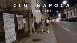 Day to night. Wandering in Cluj Napoca, Romania at night. Old Town Center Nightlife 4K Virtual Tour