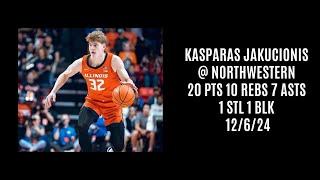 Kasparas Jakucionis @ Northwestern (20 PTS 10 REBS 7 ASTS 1 STL 1 BLK) 12/6/24