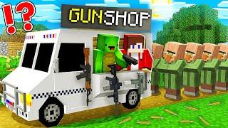 Mikey and JJ OPEN TRUCK GUN SHOP in the VILLAGE ! - Minecraft (Maizen)