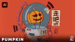 Illustrating a Space Pumpkin in Adobe Illustrator | Speed Drawing Process | jey wee