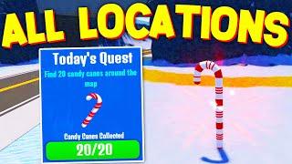 How To FIND ALL 20 CANDY CANE LOCATIONS in VEHICLE LEGENDS! ROBLOX