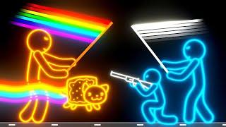 Rainbow vs Monochrome Stickman Tower War