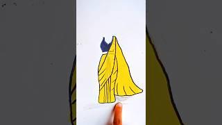 black And yellow Sari drawing step by step 