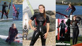 Windsurfing women in wetsuits